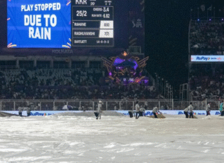 क्या फिर शुरू हो पाएगा मैच? ये है 5 ओवर का कट ऑफ टाइम, नहीं थम रही बारिश, कोलकाता नाइट राइडर्स 3.4 ओवर के बाद 25/2